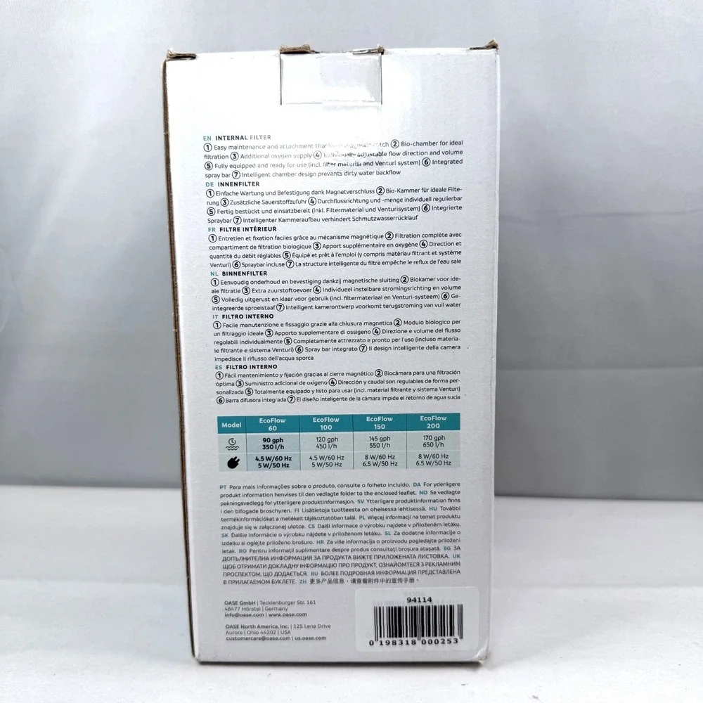 OASE EcoFlow 60 Internal Aquarium Filter Freshwater Saltwater Tanks / New